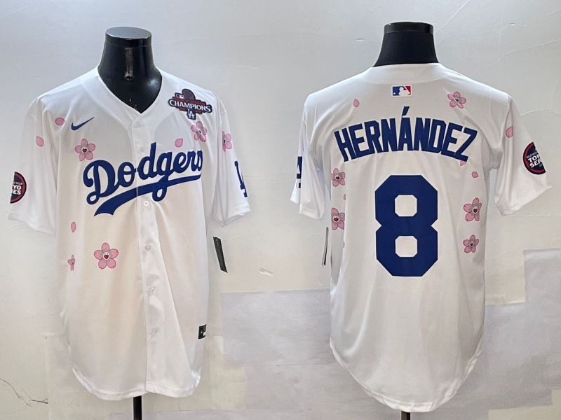 Men Los Angeles Dodgers #8 Hernandez White Sakura Edition 2025 Nike MLB Jersey style 3
